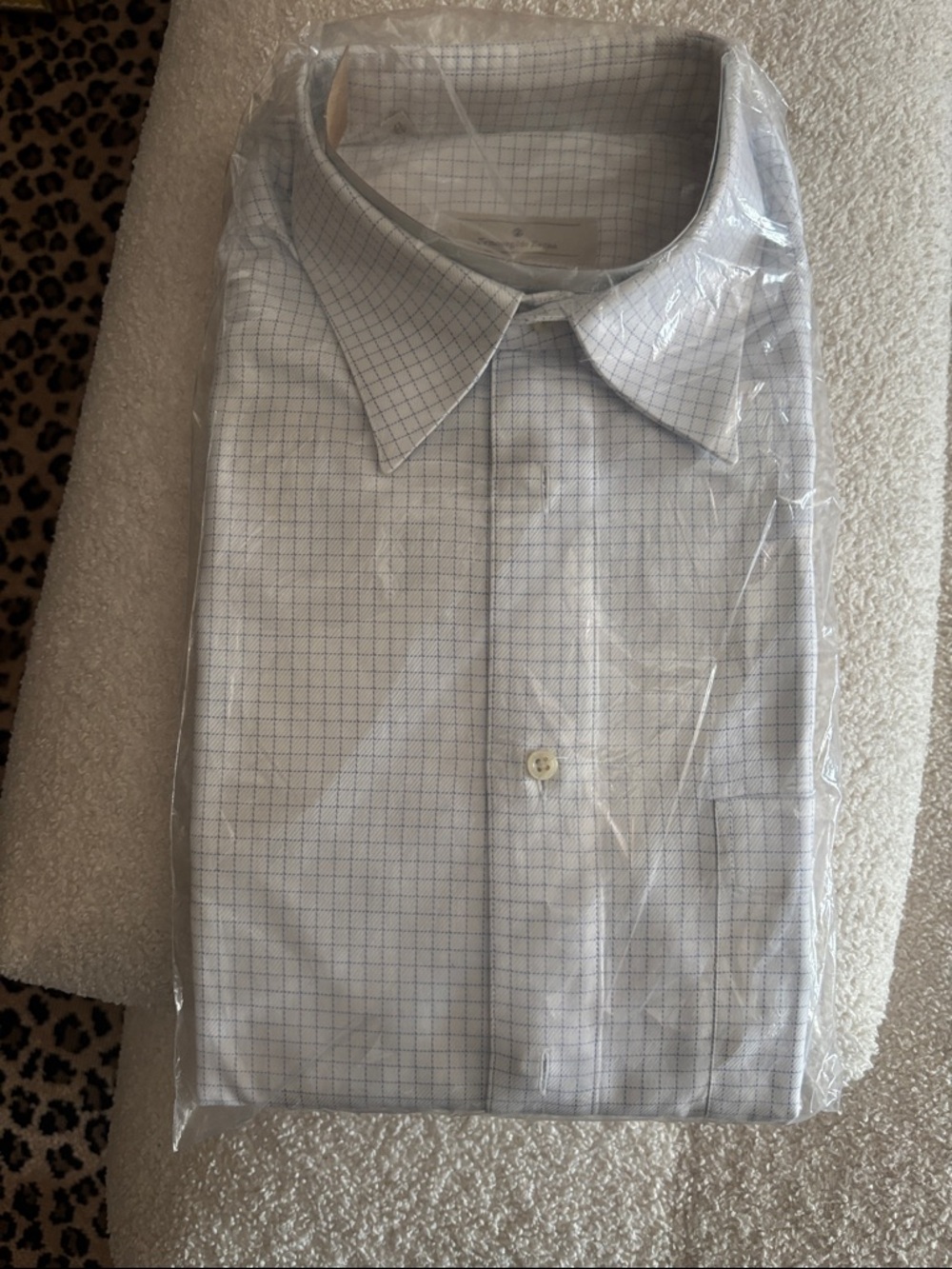 Ermenegildo Zegna White Dress Shirt with Light Gray Windowpane Check